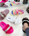 Fantasy women shining diamonds soft fur sandals