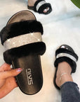 Fantasy women shining diamonds soft fur sandals