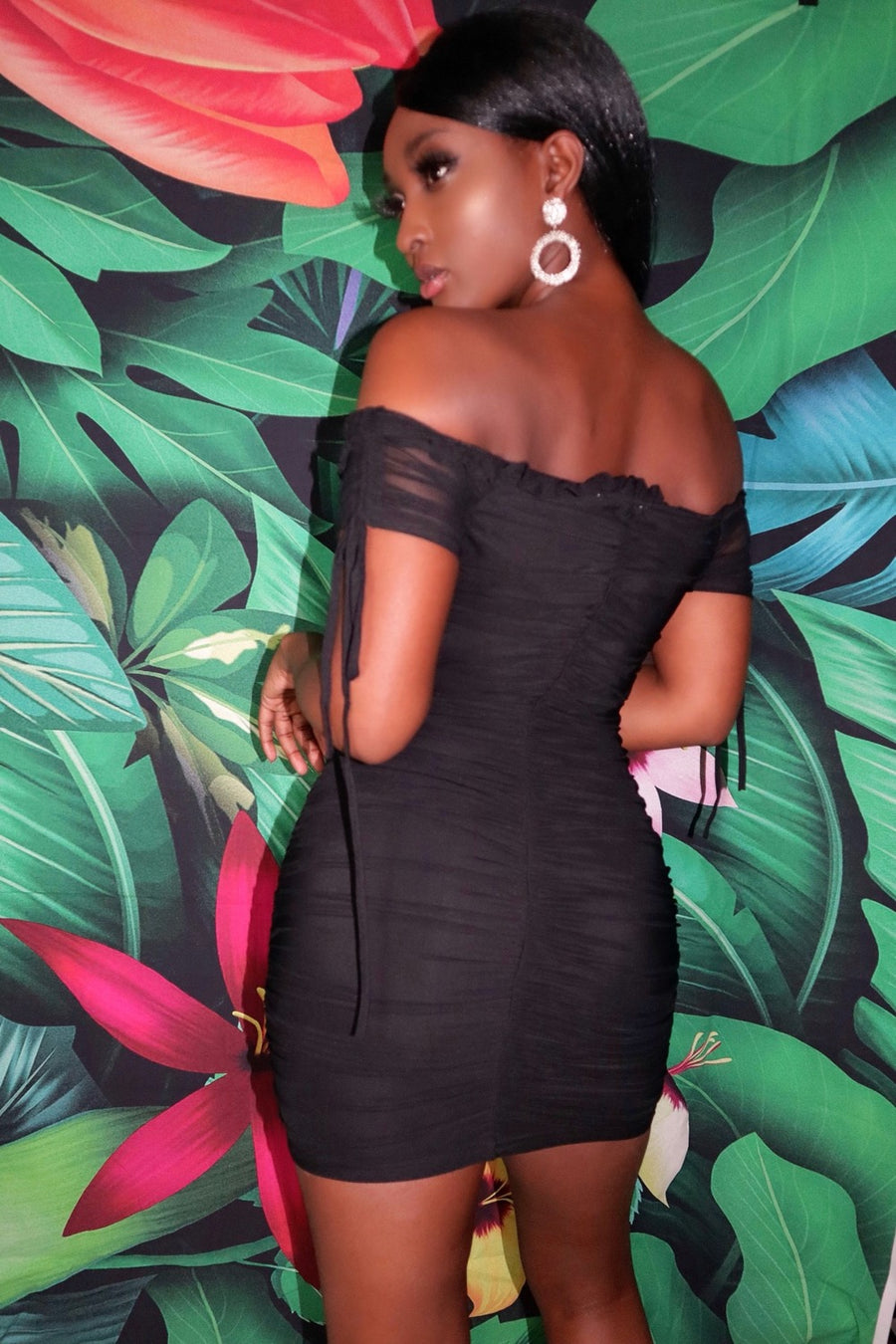 Sexy Ruched Off Shoulder Corset Bodycon Dress