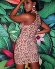 Sexy Leopard Print Front cut -out Mock Neck Dress