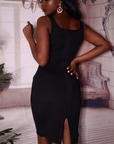 Black Elegance Buckle Straps Sexy Slip Dress